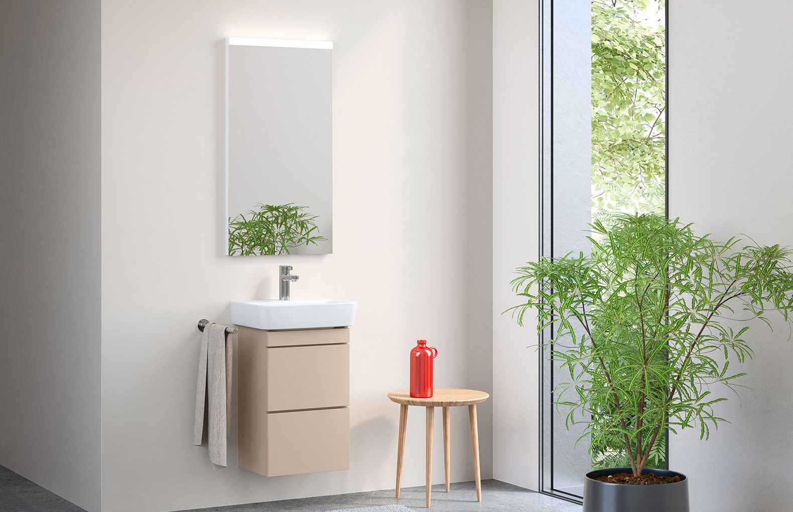 DAILY Line Comfort SP – unaufdringliche neutrale Schlichtheit Lichtspiegel Gesamtansicht mit indirektem Licht oben und unten.