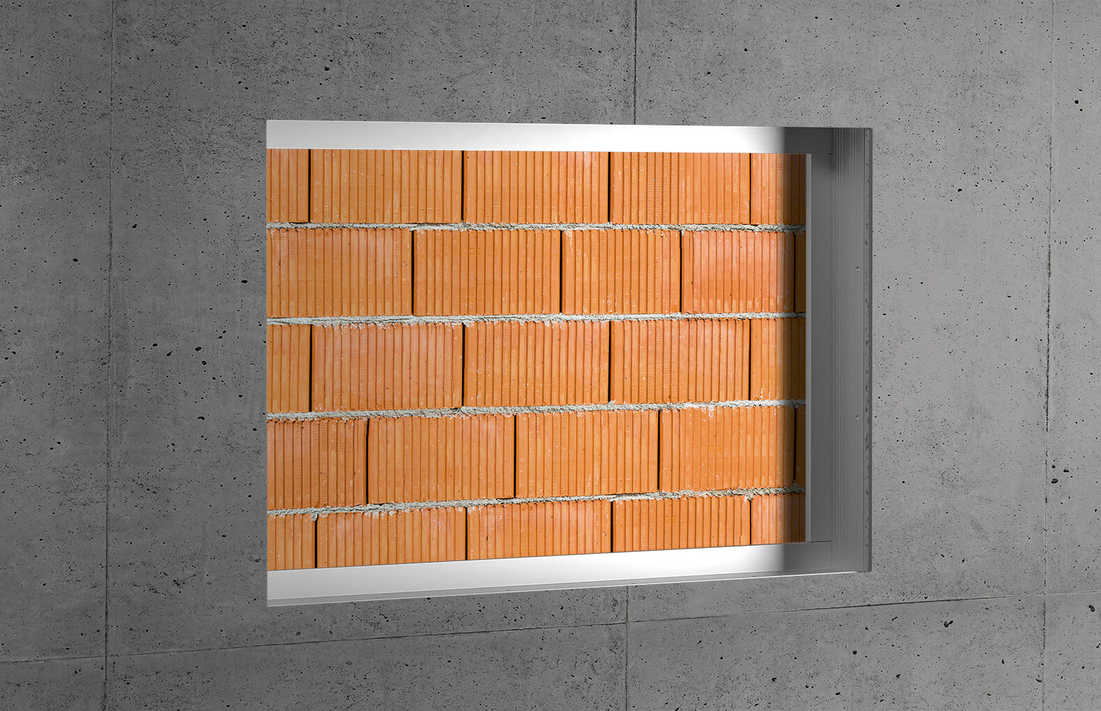 Einbaurahmen Universal Universalrahmen - Die sicherste Montagelösung. Einbaurahmen Universal Universalrahmen in der Betonwand für Überblickseite.